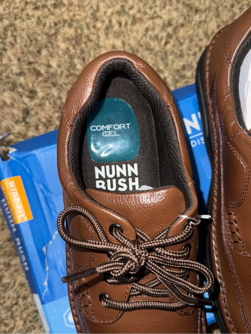 Nunn Bush Mens 12 W Cameron Genuine Leather Comfort Gel Brown  Lace Up Shoes NIB
